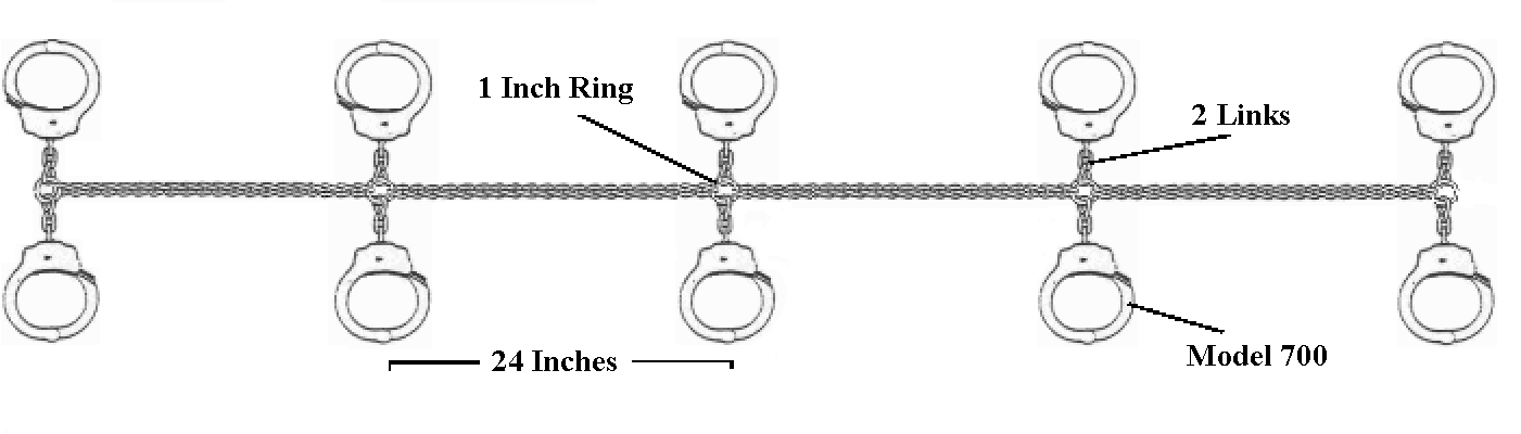Peerless Handcuff Company Full Cuff 5 Station Transport Chain 24