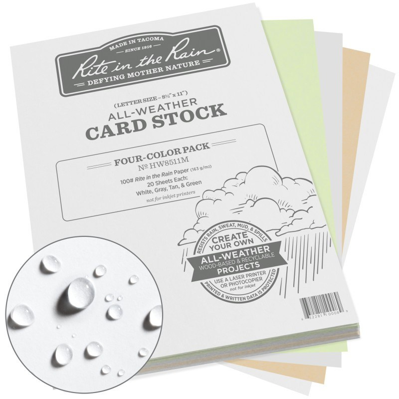 Rite in the Rain All-Weather Card Stock Paper - 8.5 x 11 - 80 Multicolored Sheets