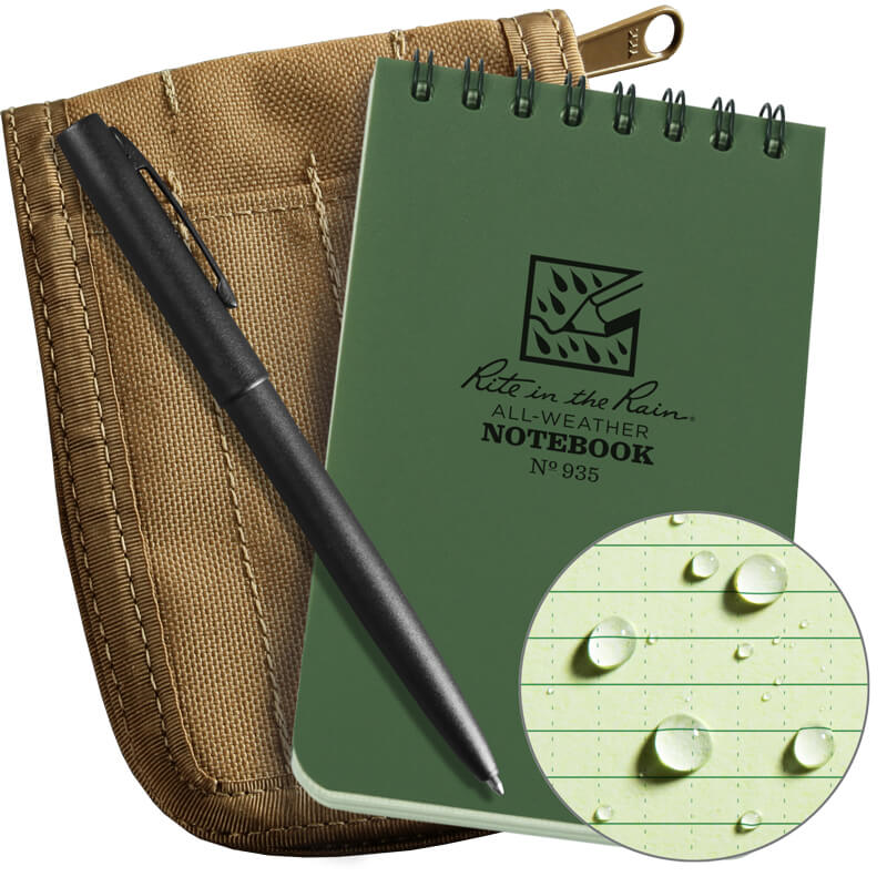 Rite in the Rain Cordura 4.25 x 6 Top Bound Notebook Kit - Green Book / Tan Cover