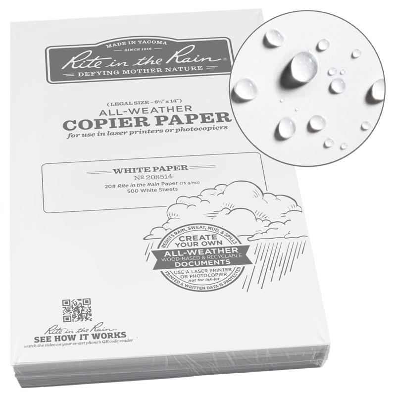 Rite in the Rain Printer Paper - 8.5 X 14 - 500 White Sheets