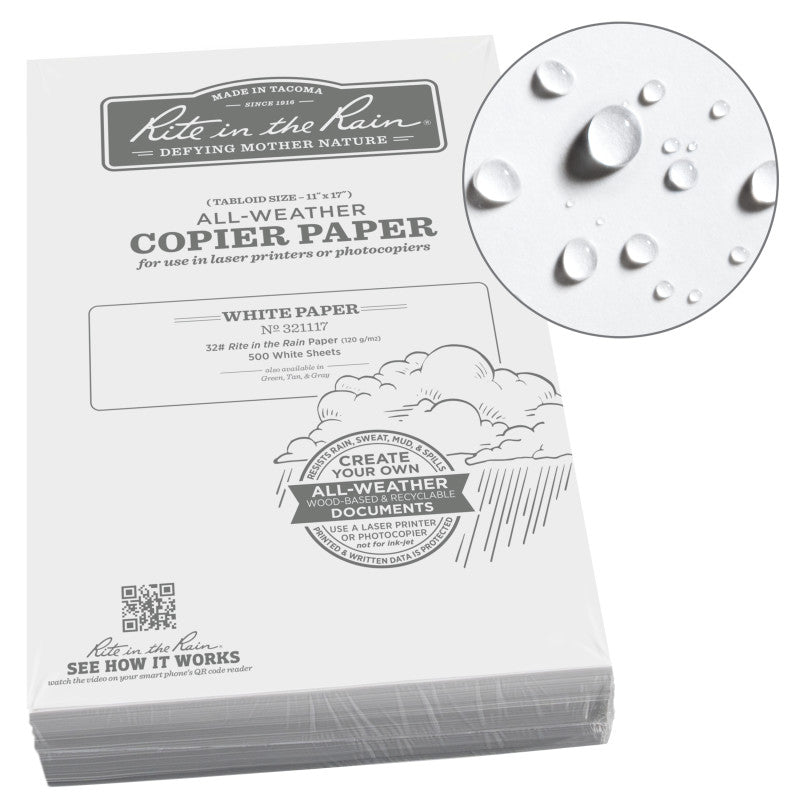 Rite in the Rain Printer Paper - 32# Ledger - 11 x 17 White