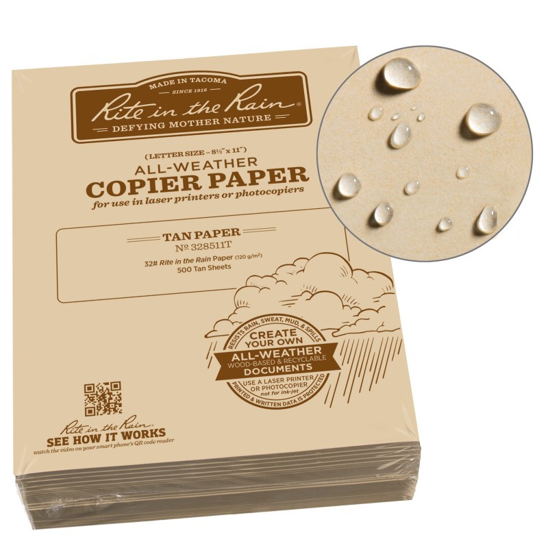 Rite in the Rain Printer Paper - 32# Ledger - 8.5 x 11 Tan