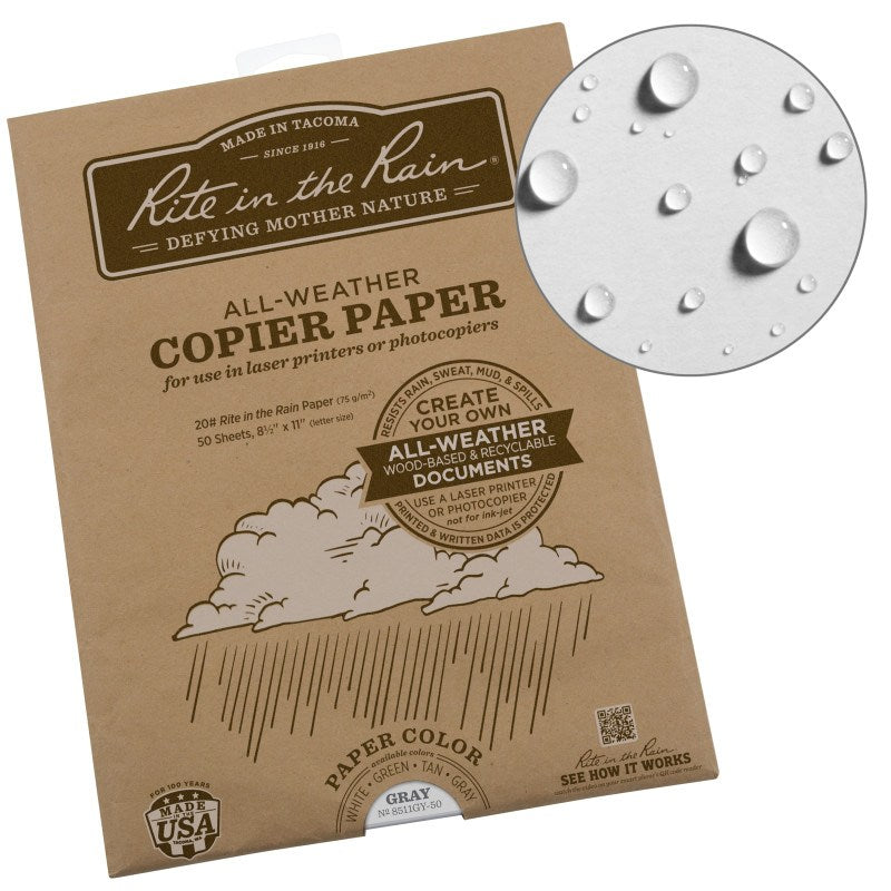 Rite in the Rain All-Weather Printer Paper - 8.5 X 11 - 50 Sheets - Gray