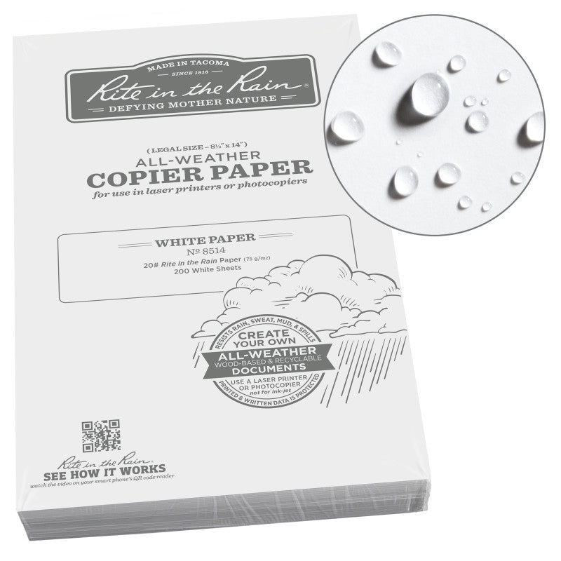 Rite in the Rain All-Weather Printer Paper - 8.5 x 14 - 200 Sheets - White
