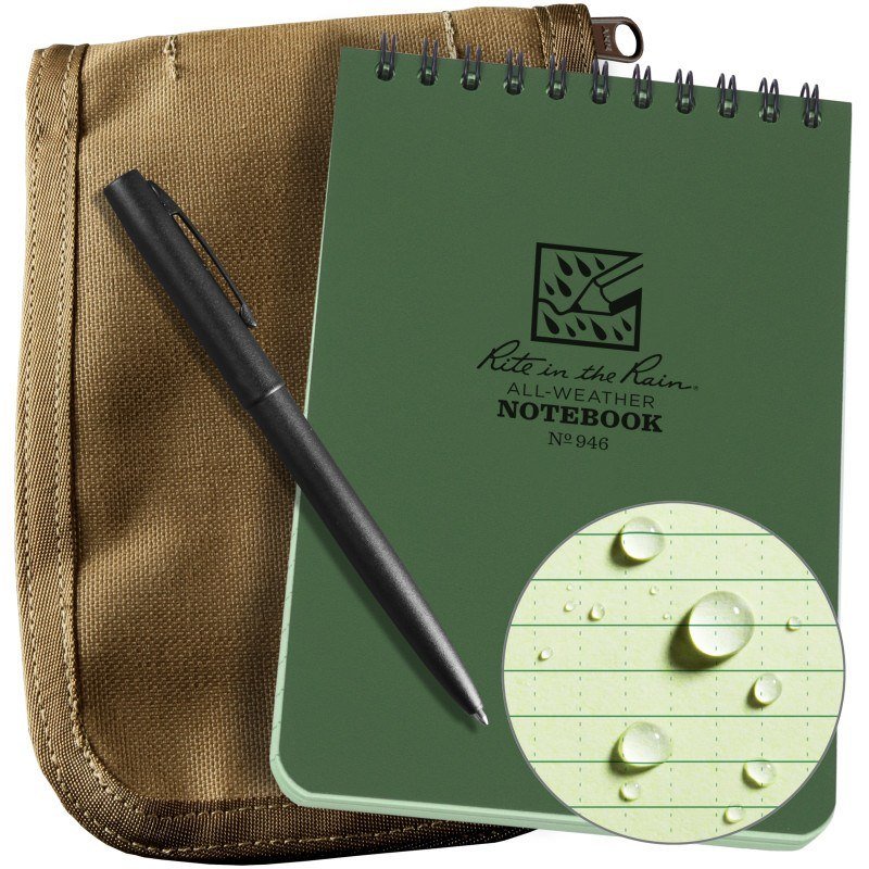 Rite in the Rain Cordura 5.25 x 7.25 Top Bound Notebook Kit - Green Book / Tan Cover