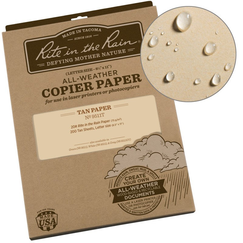 Rite in the Rain Printer Paper - 8.5 x 11 - 200 Tan Sheets