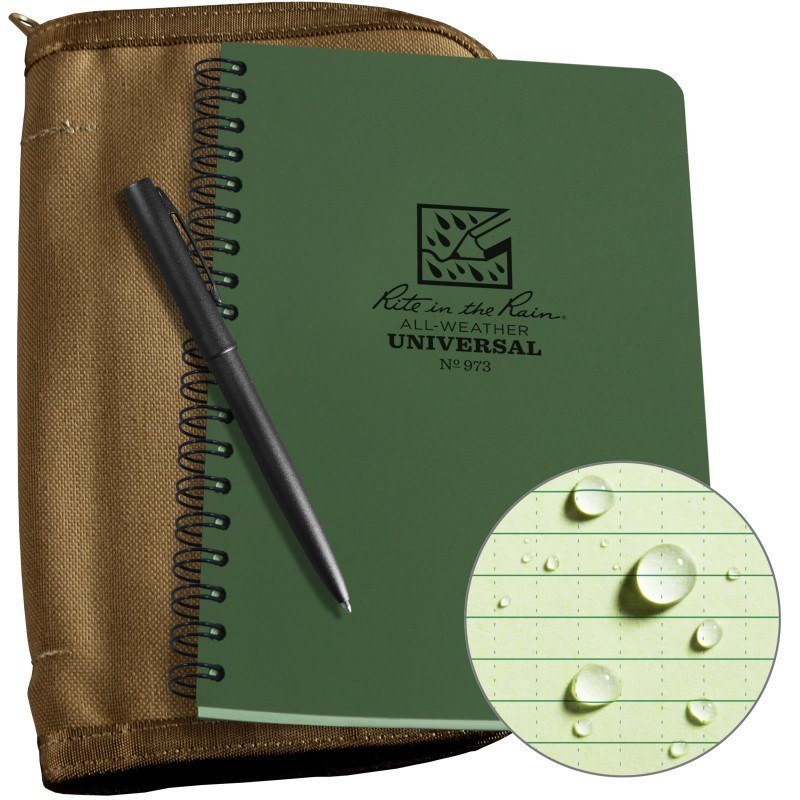 Rite in the Rain Side Spiral Notebook Kit - Green Book / Tan Cover
