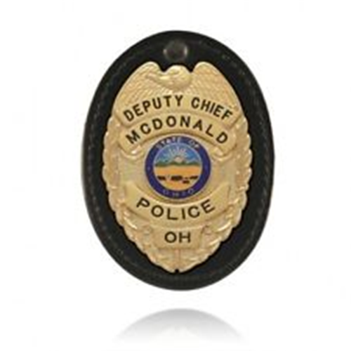 Boston Leather Oval Badge Holder, Hook And Loop Closure