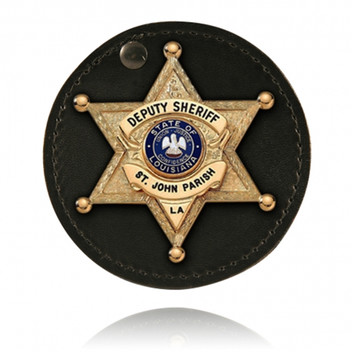 Boston Leather Circle Badge Holder, Hook and Loop Closure