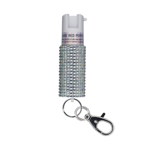 Sabre Jeweled Pepper Spray w/ Snap Clip - Silver