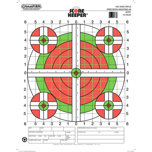 Champion Targets Champion Targets 45731 Score Keeper Fluorescent Orange & Green Bullseye Target, 100 Yard Rifle Sight-In, 100 Pack