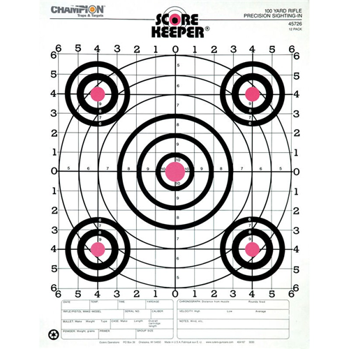 Champion Targets Champion Targets 45726 Score Keeper Fluorescent Orange & White 100 Yard Rifle Sight-in Targets (12 Pack)