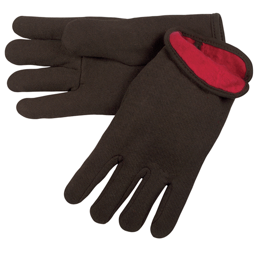 MCR Safety Large Brown Jersey Red Fleece Lined