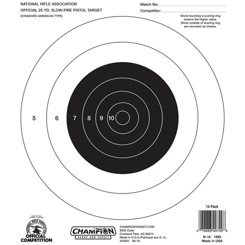 Champion Targets Champion Targets 40722 NRA (National Rifle Association) Targets, 25 Yard Pistol Slow Fire, 100 Pack