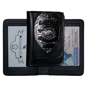Perfect Fit Duty Leather Double ID Case w/ Badge Flap - 2.63''x4.00''
