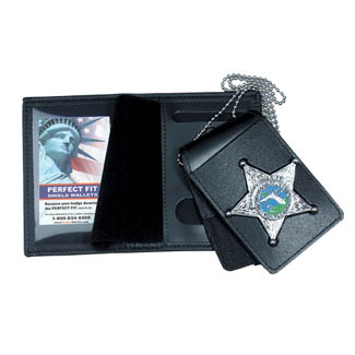 Perfect Fit Four in One Dress Leather Badge & ID Case w/ chain - 3.25''x5.00''