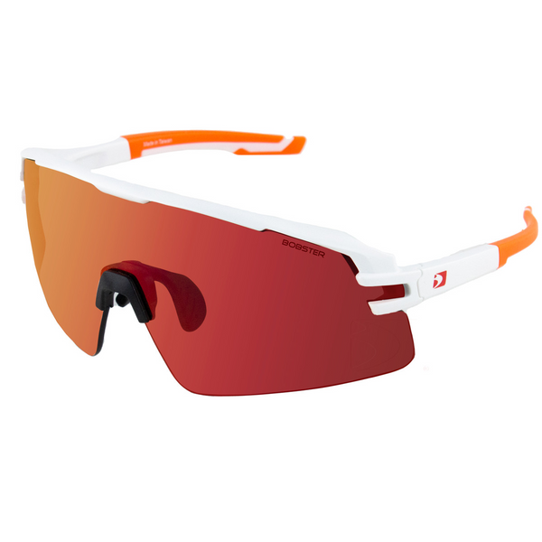 Bobster Flash Sunglasses - Matte White/Orange Frame w/Smoke Black Red Revo Lens