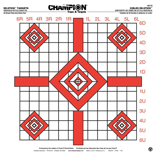 Champion Targets Champion Targets 46110 Re-Stick Targets, 100 Yard Rdfld Sight-In, 16 x 16, 25 Sheets