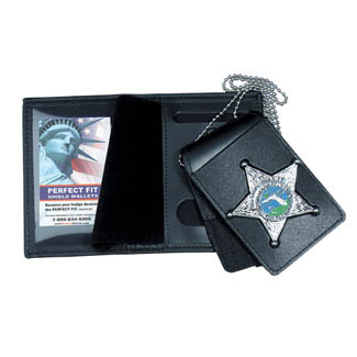Perfect Fit Four in One Dress Leather Badge & ID Case w/ Chain - 3.50''x5.50''