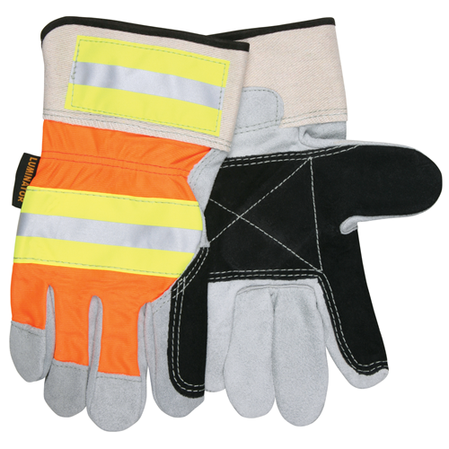 MCR Safety Reflective Lea Dbl. Palm, Orange, Large