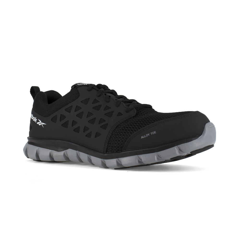 Reebok Sublite Cushion Work Athletic Shoe w/ Alloy Toe - Black Microfiber/Mesh