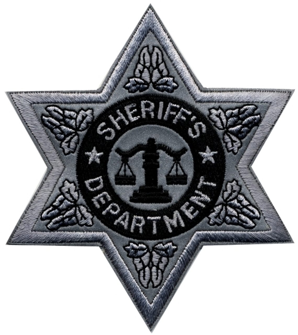 Hero's Pride SHERIFF DEPT Reflective 6-Point Star Badge Patch - Silver - 3.5''x3.5''