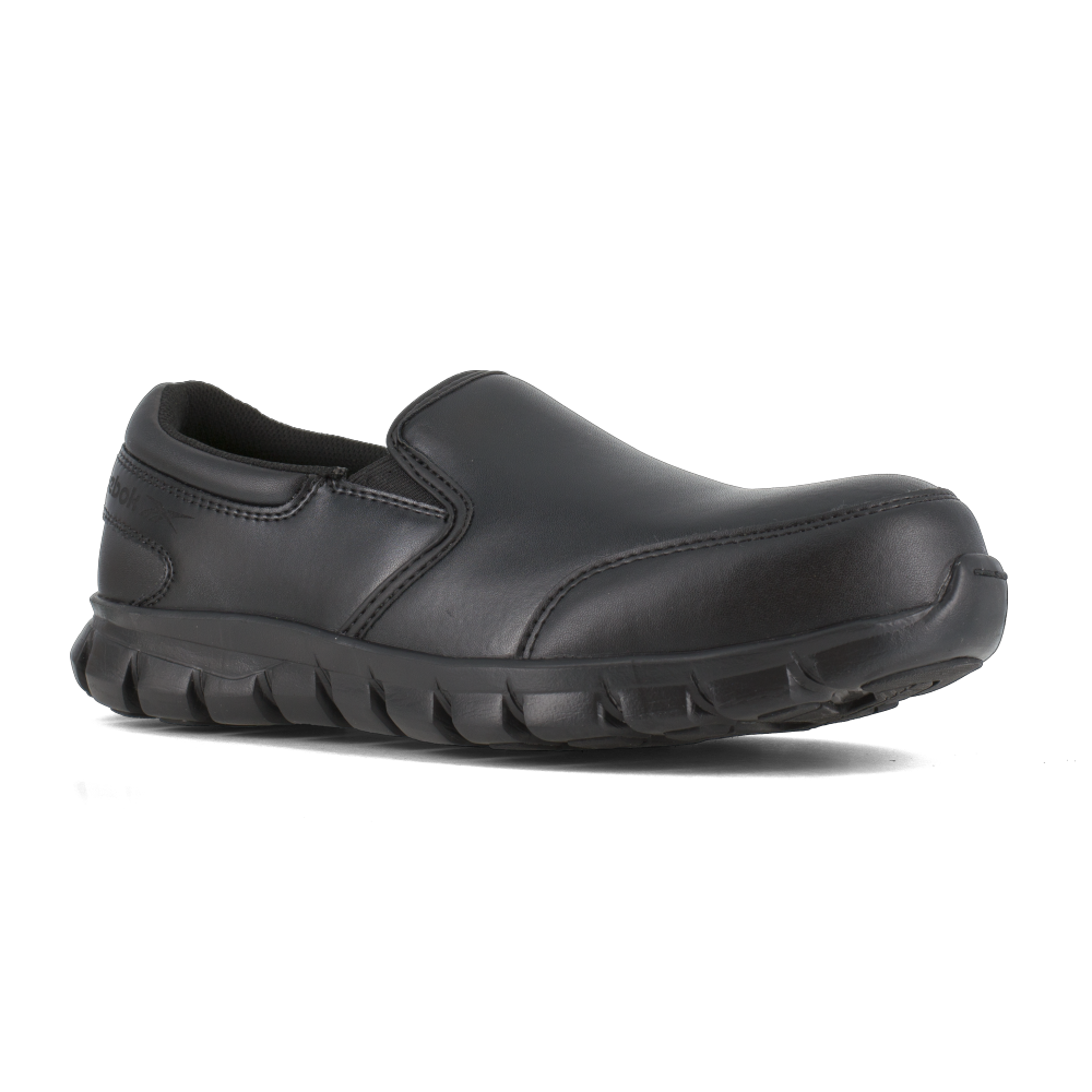 Reebok Sublite Cushion Work Athletic Slip-On Shoe w/ Composite Toe - Black