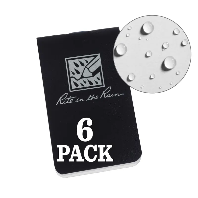 Rite in the Rain On-The-Go Notebook (Blank) - Black - 6 Pack