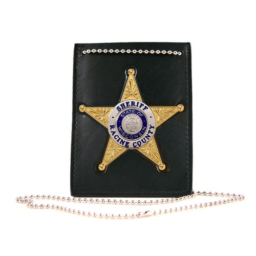 Boston Leather Neck Chain Id Holder With Recessed Badge