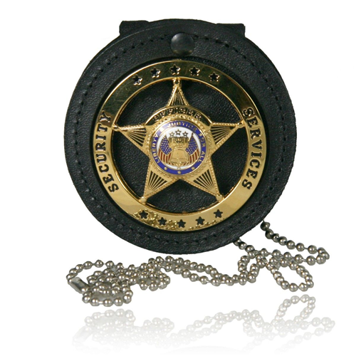 Boston Leather Neck Chain Id Holder With Recessed Badge