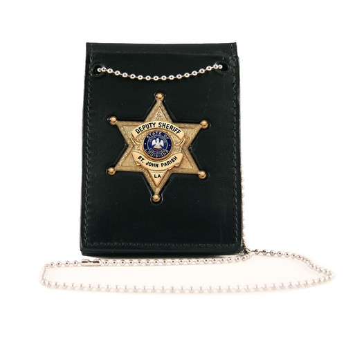Boston Leather Neck Chain ID Holder With Recessed Badge, Fold Style
