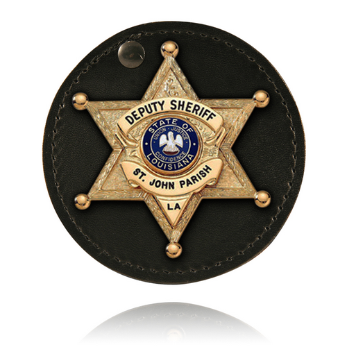 Boston Leather Circle Badge Holder, Hook and Loop Closure