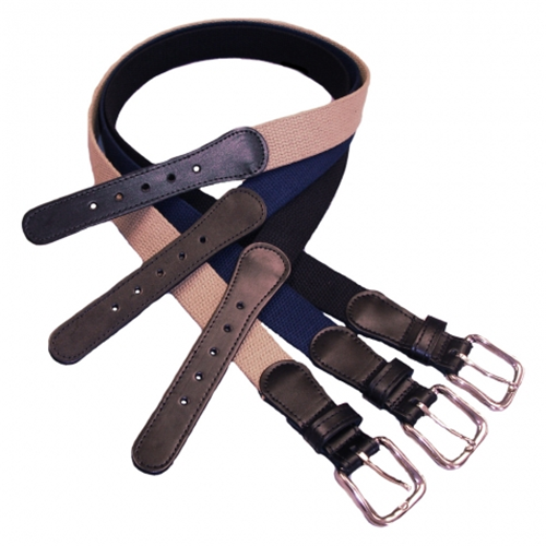 Boston Leather 1-1/4 Black Leather Tipped Cotton Web Belt