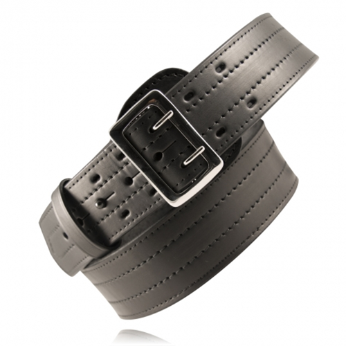 Sam Browne Belt, Four-Row Stitched, 2 1/4 Wide - Hardware: Nickel 28 / Black / Plain