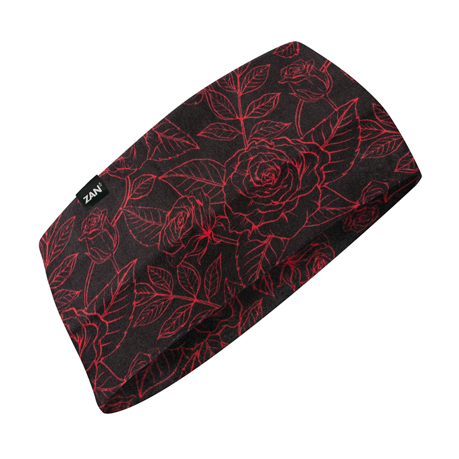 Zan Headgear Zan Headband SportFlex Series Black & Red Roses