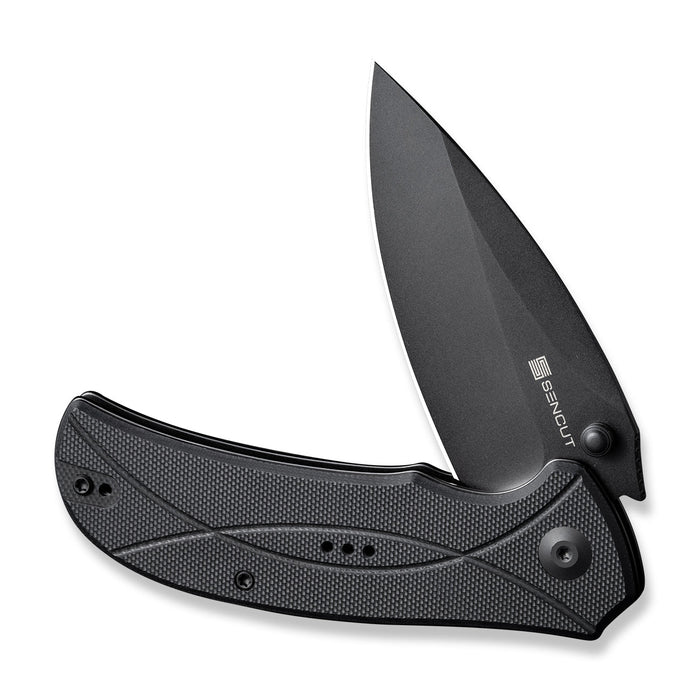 SENCUT Hyrax Flipper/Thumb Stud Folding Knife 3.30 Black 9Cr18MoV Leaf Shaped Plain Edge Blade, Black G10 Handle
