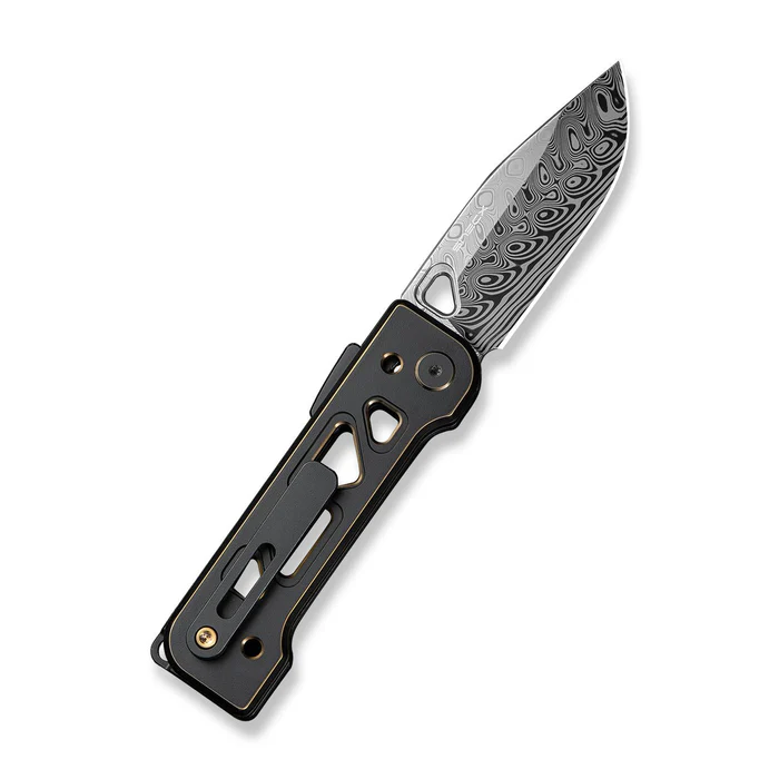 We Knife WEKNIFE Tyro Superlock Knife Black / Golden Titanium Handle (2.91 Hakkapella Damasteel Blade) WE24001-DS1, With An Extra Pivot Screw