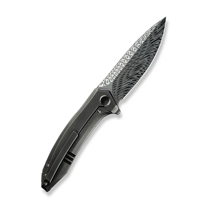 We Knife WEKNIFE Acuminal Flipper Knife Polished Gray Titanium Handle (3.98 Fafnir Damasteel Blade) WE23070-DS1