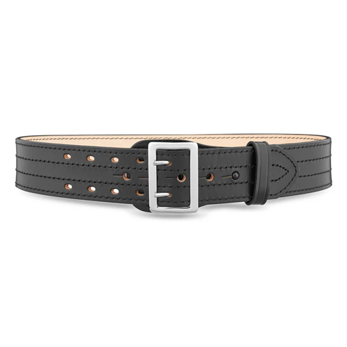 Dutyman 2-1/4 Plain Leather Sam Brown 4 Row Stitch Duty Belt with Solid Brass Nickel Buckle