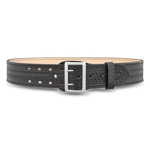 Dutyman 2-1/4 Basketweave Leather Sam Brown 4 Row Stitch Duty Belt with Solid Brass Nickel Buckle