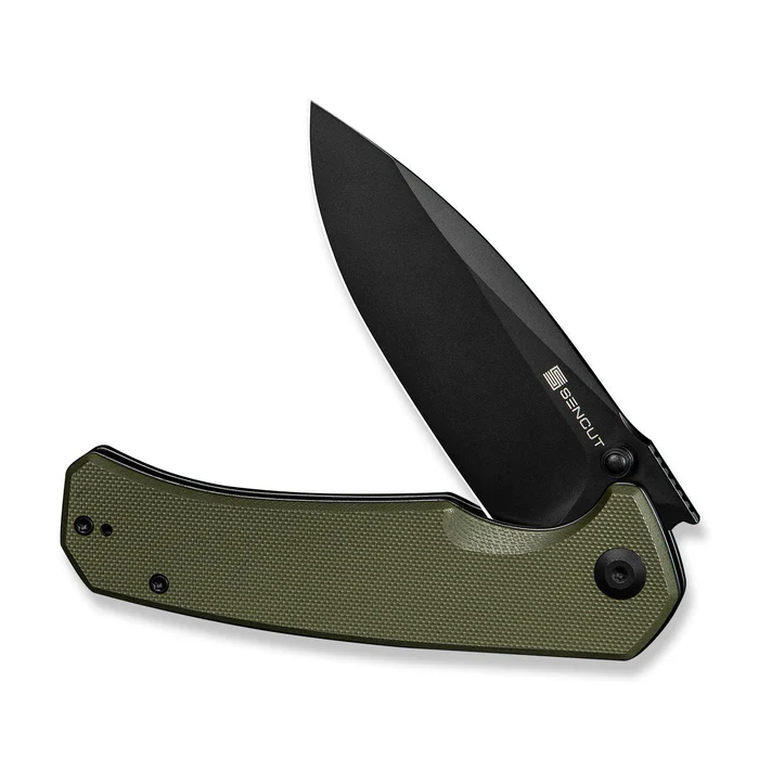 SENCUT Skarnax Flipper/Thumb Stud Folding Knife 3.79 Black 9Cr18MoV Drop Point Plain Edge Blade, OD Green G10 Handle