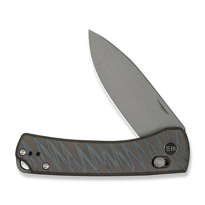 We Knife WEKNIFE Nightblade Crossbar Lock Knife Tiger Stripe Pattern Flamed Titanium Handle (2.98 Gray Stonewashed CPM 20CV Blade) WE22046-3