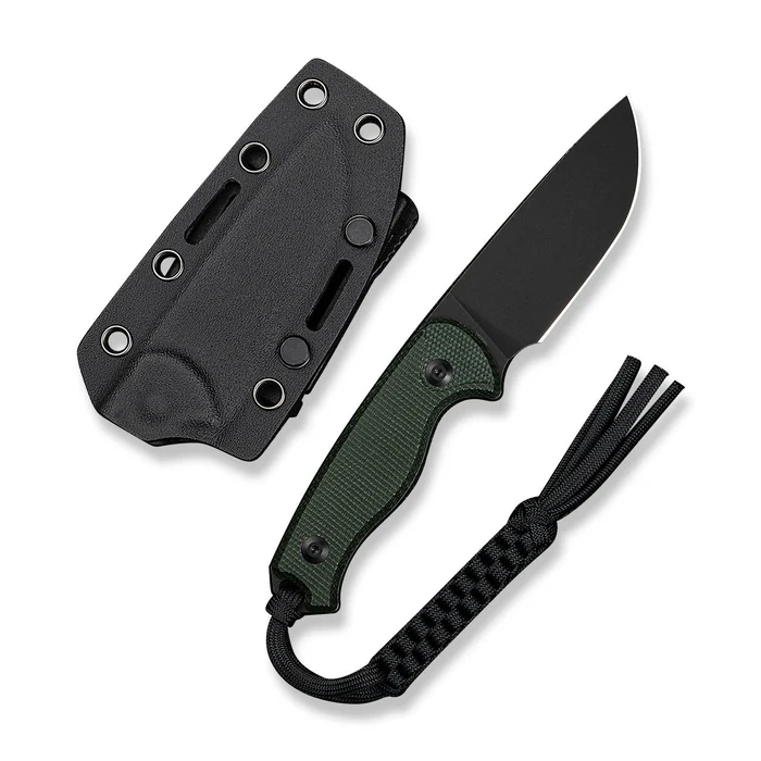 CIVIVI Knives CIVIVI Timberbark FIXED Green Canvas Micarta Handle (3.2 Black Stonewashed 14C28N Blade) C23094-3, With 1PC Black Lanyard, Black Kydex Sheath & T-Clip