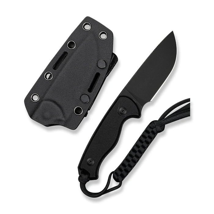 CIVIVI Knives CIVIVI Timberbark FIXED Black G10 Handle (3.2 Black Stonewashed 14C28N Blade) C23094-1, With 1PC Black Lanyard, Black Kydex Sheath & T-Clip