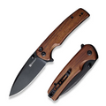 SENCUT Sachse Flipper/Thumb Stud Folding Knife 3.47 Black 9Cr18MoV Drop Point Plain Edge Blade, Guibourtia Wood Handle