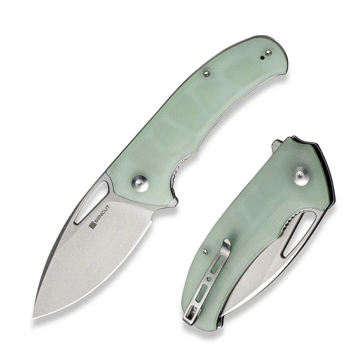 SENCUT Phantara Flipper/Thumb Hole Folding Knife 3.70 Satin 9Cr18MoV Drop Point Plain Edge Blade, Natural G10 Handle