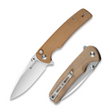 SENCUT Sachse Flipper/Thumb Stud Folding Knife 3.47 Satin 9Cr18MoV Drop Point Plain Edge Blade, Brown Micarta Handle