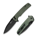 SENCUT Sachse Flipper/Thumb Stud Folding Knife 3.47 Black 9Cr18MoV Drop Point Plain Edge Blade, Green Micarta Handle