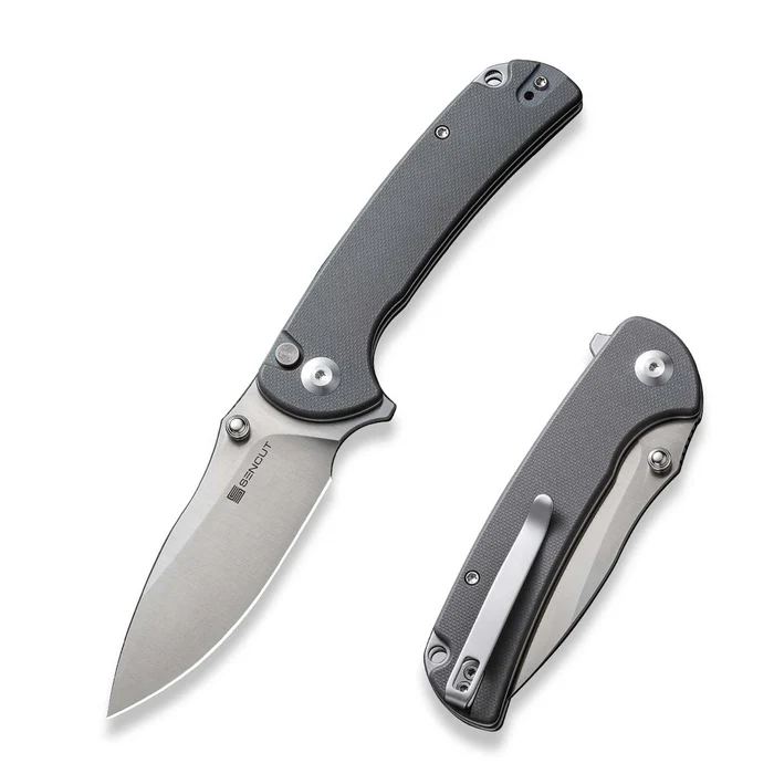 SENCUT Pulsewave Flipper/Thumb Stud Folding Knife 3.45 Satin 9Cr18MoV Drop Point Plain Edge Blade, Gray G10 Handle