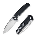 SENCUT Sachse Flipper/Thumb Stud Folding Knife 3.47 Satin 9Cr18MoV Drop Point Plain Edge Blade, Black G10 Handle